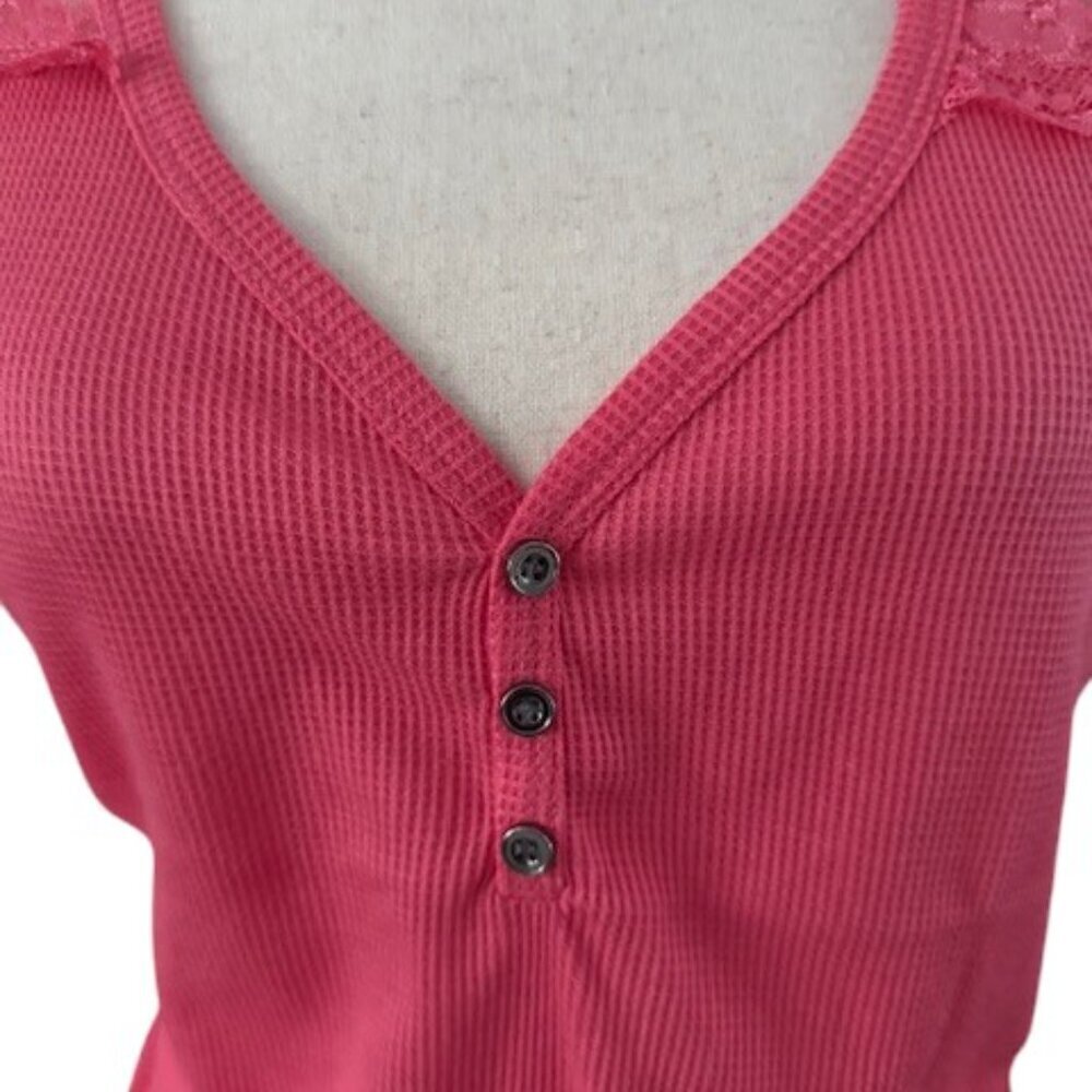 Colt Story Women's Long Sleeve V Neck Pink Buttons Lace Details T-Shirt PLUS 2XL - Picture 4 of 13